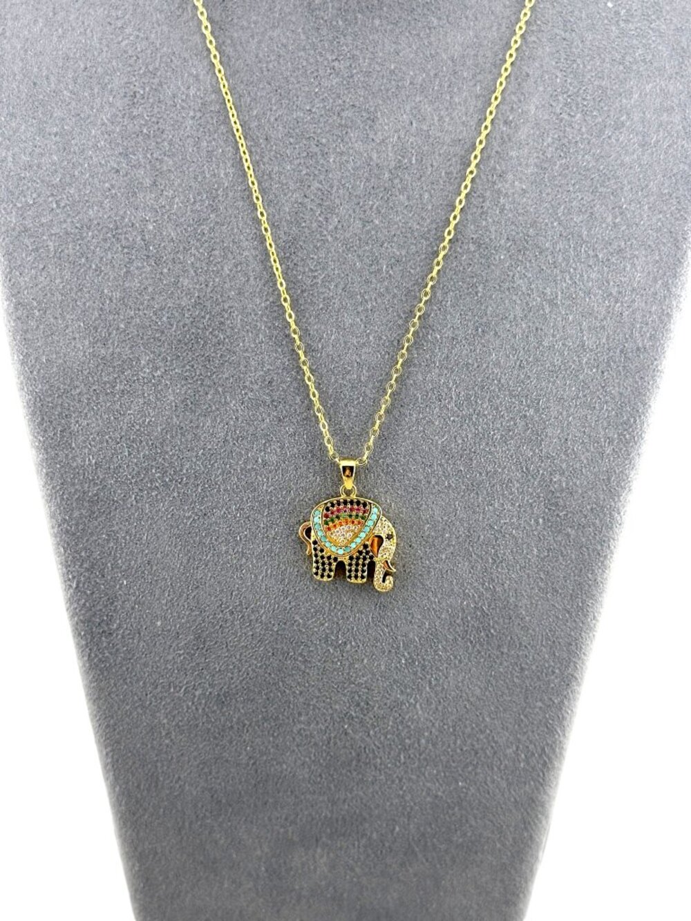 Colorful CZ Elephant Necklace 18K Gold Filled Pendant GF Chain 16-18" - Picture 5 of 13